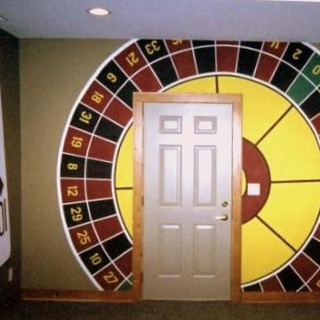 Casino Themed Murals-Art, hand-painted throughout a Game Room in a lower level