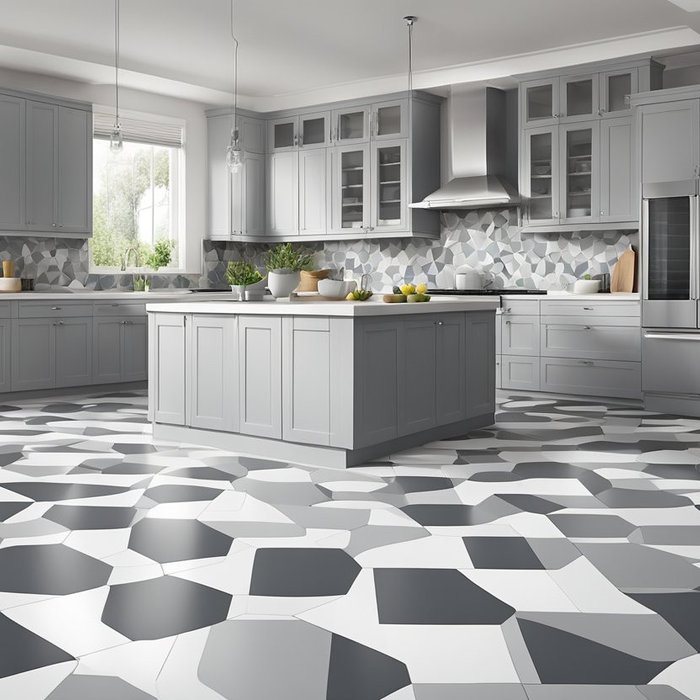 A gray colored kitchen