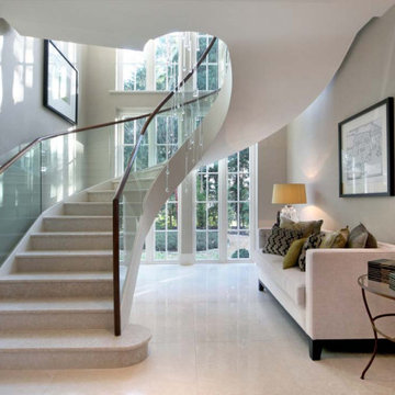 Glass and marble spiral staircase