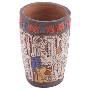 Handmade Maya King of Tikal Ceramic Vase, Mexico