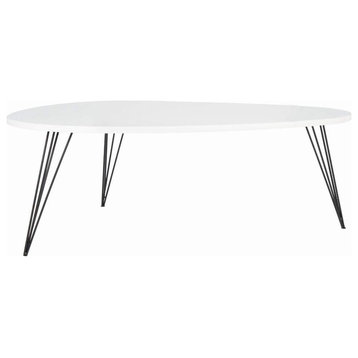 Mid Century Modern Coffee Table, Hairpin Legs With Elliptical Shaped Top, White
