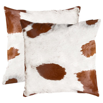 18"x18" Torino Kobe Cowhide Pillows, Set of 2, White and Brown