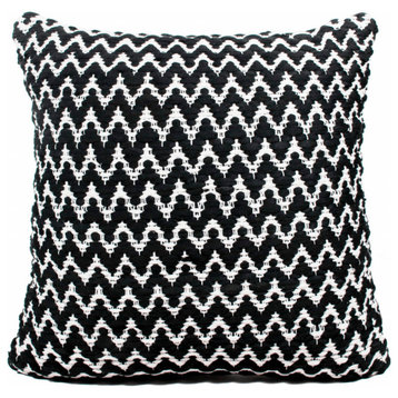 20" X 20" Black And White Polyester Chevron Zippered Pillow