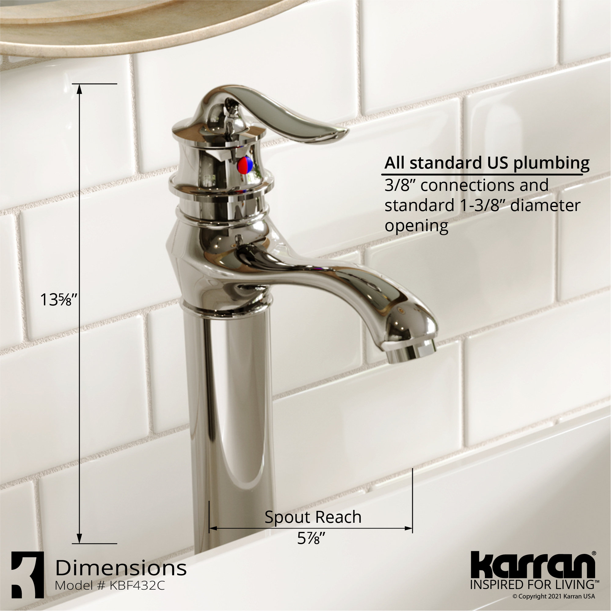 Karran KBF432 1-Hole 1-Handle Vessel Faucet With Pop-up Drain, Chrome