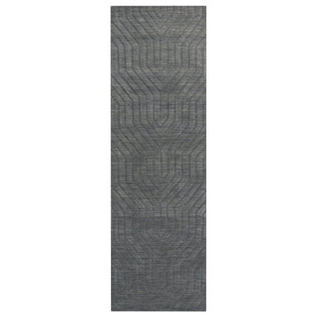 Technique 2'6" x 8' Solid Dark Gray Hand Loomed Area Rug