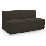 Meridian Furniture - Ollie Black Boucle Fabric Straight Modular Sofa, Brown, 2-Piece: 2 Armless Chair - Meet the epitome of style and functionality with this Ollie boucle fabric living room sofa, part of the Ollie modular collection. A contemporary marvel, this sofa features chic and inviting rich brown boucle fabric upholstery, giving it a sumptuous texture that oozes elegance and luxury. Curved corners add to the visual look of the sofa while maximizing seating comfort while lounging, reading, or entertaining. Pair it with other items in the Ollie collection easily, thanks to an attachment latch underneath.