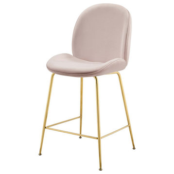 Contemporary Bar Pub and Dining Bar Stool Chair, Velvet Metal Steel, Pink