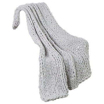 Kathy Ireland Chunky Knit Throw Blanket, Light Grey