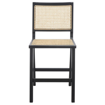 Safavieh Couture Hattie French Cane Counter Stool, Black/Natural