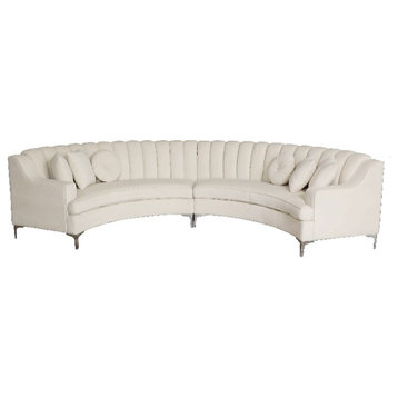 Legend Vansen 141" Curved Symmetry Modern Velvet Sectional Sofa in Cream