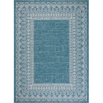 Safavieh Courtyard Cy8484-37221 Bordered Rug, Blue and Gray, 5'3"x7'7"