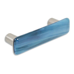 CKP - Art Glass Pull, Powder Blue Swirl, Dull Brushed Nickel Base - Cabinet And Drawer Handle Pulls