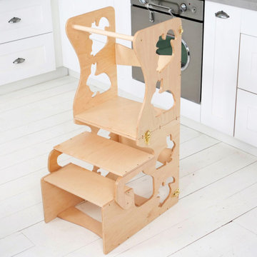 Kitchen Helper Learning Chair Tower with back animals cutout