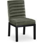 Meridian Furniture - Evelyn Upholstered Dining Chair, Green, Velvet, Black Finish - Transform your dining area with the Evelyn dining chair, featuring luxurious green velvet upholstery. Supported by rich black solid ash wood legs and detailed with deep channel tufting, this chair exudes both durability and opulence. The 460 GSM velvet offers a sumptuous texture, while the contemporary design ensures it makes a striking addition to any space. This chair seamlessly blends style and comfort, perfect for creating a refined dining experience.