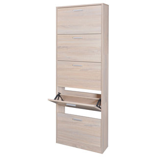 Vidaxl Wooden Shoe Cabinet With 5 Compartments Contemporary