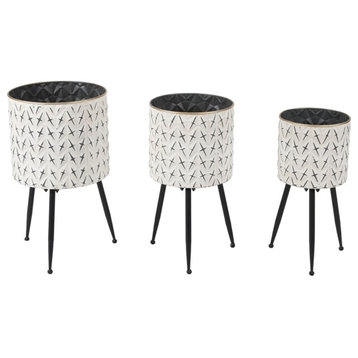 Afuera Living 3-Piece Metal Cachepot Planters in Distressed White and Black