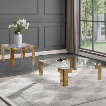 Casper Square Coffee Table (Gold-White Acrylic Glass Coffee Table)