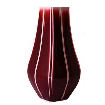 Oxblood Stripe Square Vase