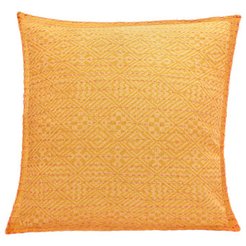 Artisan Hand Loomed Cotton Square Pillow, Yellow Diamond Design, 24"
