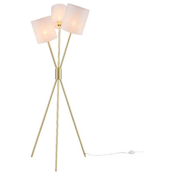 Modway Alexa 3-Light Modern Clear Power Cord Metal Floor Lamp in Gold/White