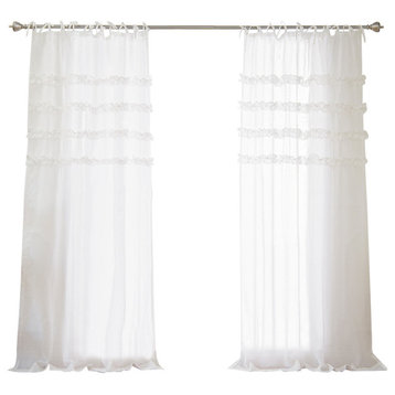 Romantic Ruffle Tie Top Curtains, White, Set of 2