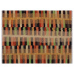 Bareens Designer Rugs - Modern Turkish Kilim Brandee Hand-Woven Wool Rug - 5'7'' x 8'1'' - Elevate the elegance of your home with this stunning hand-woven tribal Kilim wool rug. Meticulously crafted on a loom by the Nomad Turkman people using hand-spun wool and 100% natural vegetable dyes, these rugs are recognized for their repetitive geometric patterns, incorporating naturalistic floral and traditional designs. The contemporary fashion palette results in bold, sharp patterns that are incredibly versatile, as the pattern is the same on both sides. These reversible rugs feature a lighter shade on one side and brighter colors on the other, providing versatility according to preference. These unique rugs are made by knotting short strands of different colors onto the warps and securing them by tightly pressing the wefts. The designs are created by interweaving the various colored wefts and warps. Kilims are known for their exceptional durability and versatility, making them truly unique rugs.  Product Details    Rug Size: 5'7'' x 8'1''  Material: 100% Wool  Style: Kilim, Flat Weave, Dhurrie, Turkish, Southwestern, Rustic, Tribal  Colors: Rust, Gold  Weave Type: Hand-Woven, Handmade  Pile Height: Less than 0.25 inch