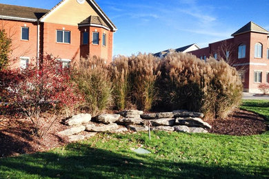 This is an example of a mid-sized drought-tolerant front yard stone landscaping in Other.