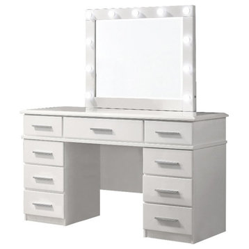 Coaster Felicity 9-drawer Wood Vanity Desk with Lighted Mirror Glossy White