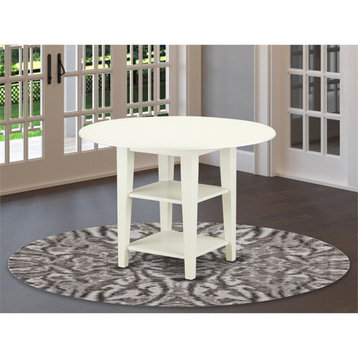 Atlin Designs Wood Dining Table with 2 Shelves in Linen White