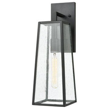 Meditterano 1-Light Sconce, Matte Black With Seedy Glass