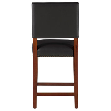 Linon Brook 24" Wood Counter Stool Black Faux Leather Nailhead Trim in Cherry