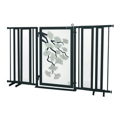Fusion Gates - Fusion Gate with Ginkgo in Platinum Design, Black, 65"-71.4" - Dog Gates