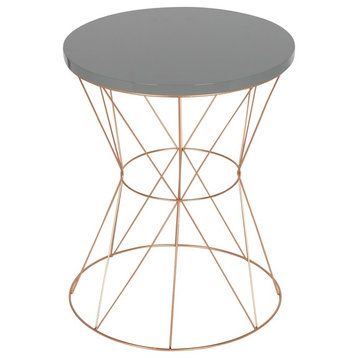 Mendel Round Rose Gold Metal End Table, Gray