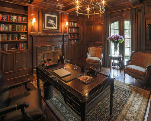 Klassische Arbeitszimmer mit Kaminsims aus Stein Ideen, Design & Bilder