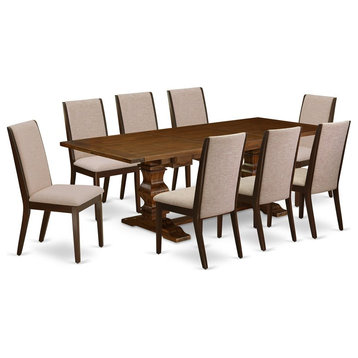 East West Furniture Lassale 9-piece Wood Dining Set in Walnut/Light Tan