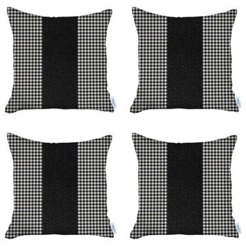 Set of 4 Black Houndstooth Pillow Covers