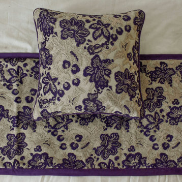 Purple Velvet Full 68"x18" Bed Runner With Pillow Cover, Floral - Plum Petal