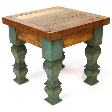 Rustic Old Door Reclaimed Wood End Table, Turquoise