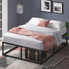 Minimalistic Platform Bed, Tall Design With Metal Frame & Wooden Slats, Queen