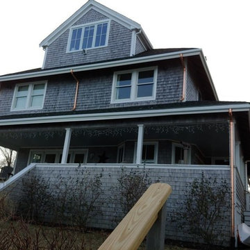 Fiberglass Gutter With Copper Downspouts In Plymouth, MA
