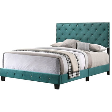 Glory Furniture Suffolk Velvet Upholstered Full Bed in Green