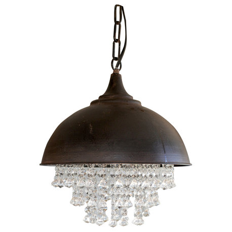 Antiqued Bronze Chandelier With Hanging Crystals