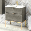 32" Modern Bathroom Vanity Set | Aspen Charred Oak Wood Gold handle and legs