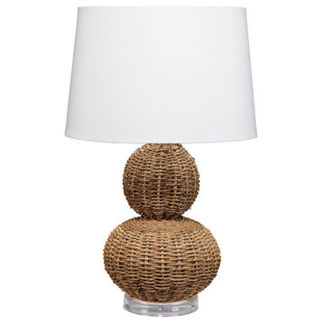 Natural Seagrass Rattan Double Gourd Shape Table Lamp 25 in Coastal Tropical