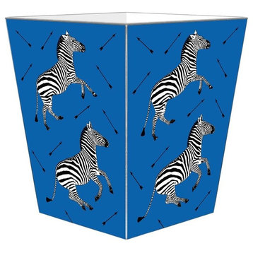 WB8495, Zebra Trot on Blue Wastepaper Basket
