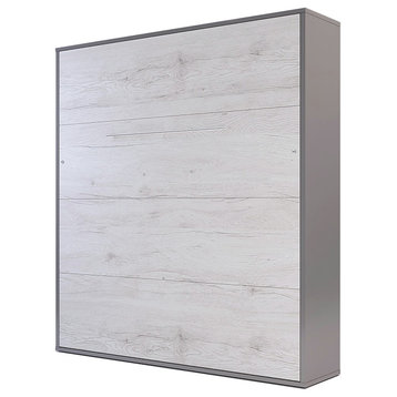 Contempo Murphy Bed, European King Size, 70.9"x78.7", Gray/White Wood