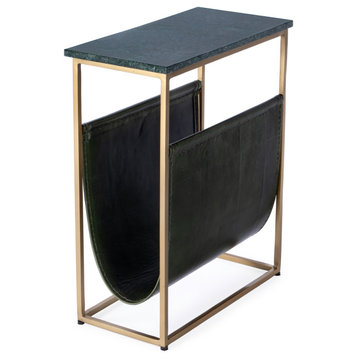 Edie Marble and Leather Magazine Side Table, Green