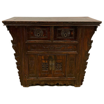 Consigned Antique Chinese Qing Dynasty Carved Coffer Table/Sideboard