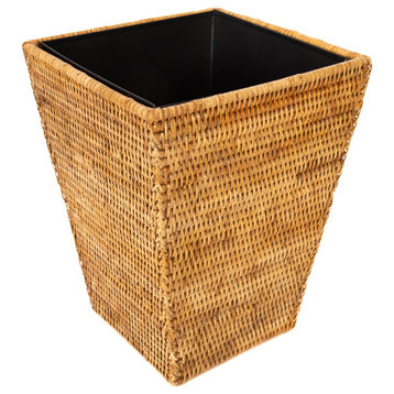 Artifacts Rattan™ Square Tapered Waste Basket with Metal Liner, Honey Brown