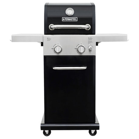 Permasteel 2 Burner Gas Grill with Folding Side Shelves, Black